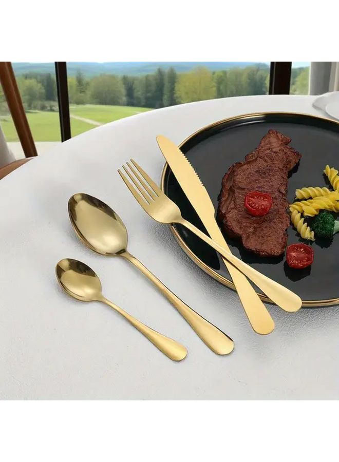 Golden Stainless Steel Western Tableware Set with Steak Knives Forks Spoons Gift Box - Image 2
